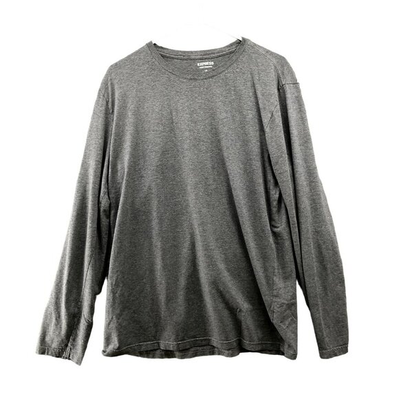 Express Long Sleeve T Shirt Mens Large L Gray Flex Stretch Crewneck Cotton Blend - Picture 1 of 9